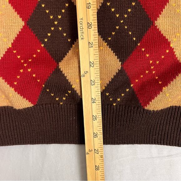 Vintage Lacoste Merino Wool Argyle Sweater Mens 5/Large V Neck Preppy Academia - Picture 7 of 9